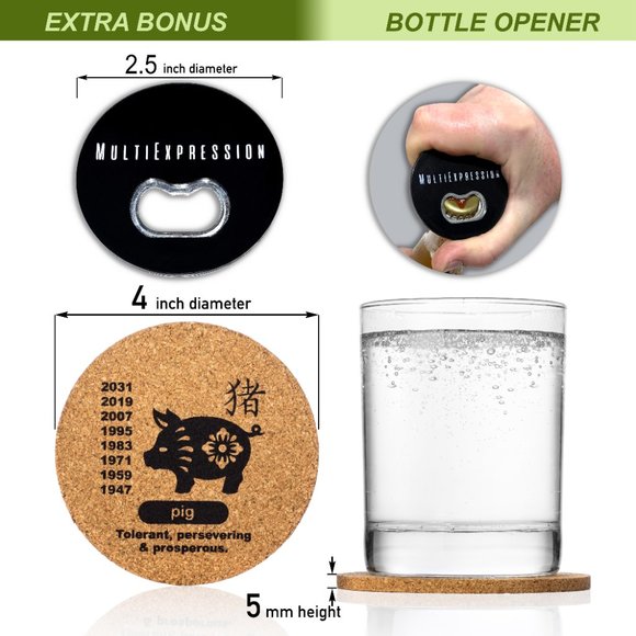 😍12 PC CHINESE ZODIAC CORK DRINK COASTER SET| BIRTHDAY HOUSUEWARMING GIFT NWT😘 - Picture 3 of 8